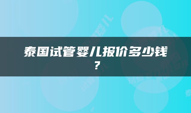 泰国试管婴儿报价多少钱？
