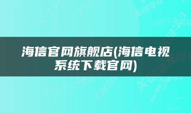 海信官网旗舰店(海信电视系统下载官网)