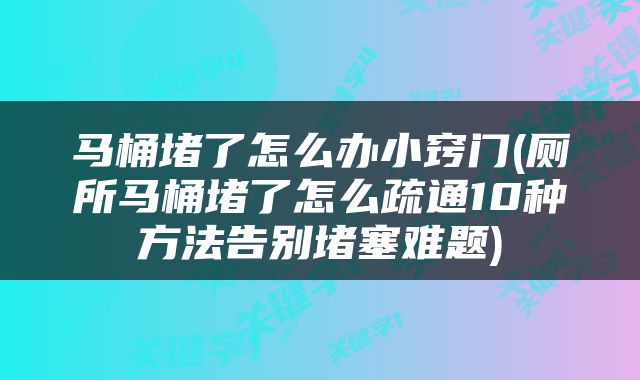 马桶堵了怎么办小窍门(厕所马桶堵了怎么疏通10种方法告别堵塞难题)