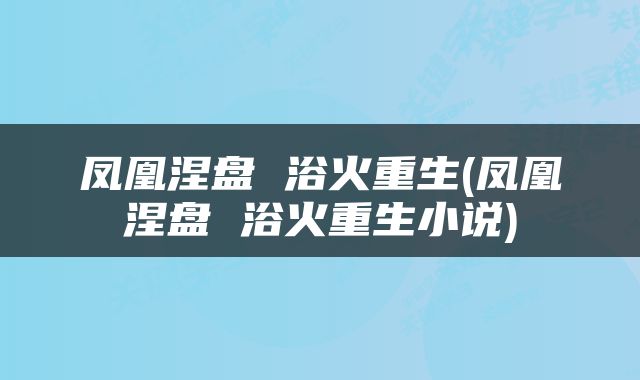 凤凰涅盘 浴火重生(凤凰涅盘 浴火重生小说)