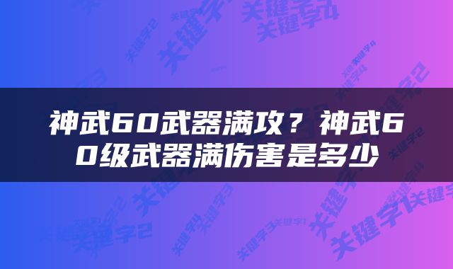 神武60武器满攻？神武60级武器满伤害是多少