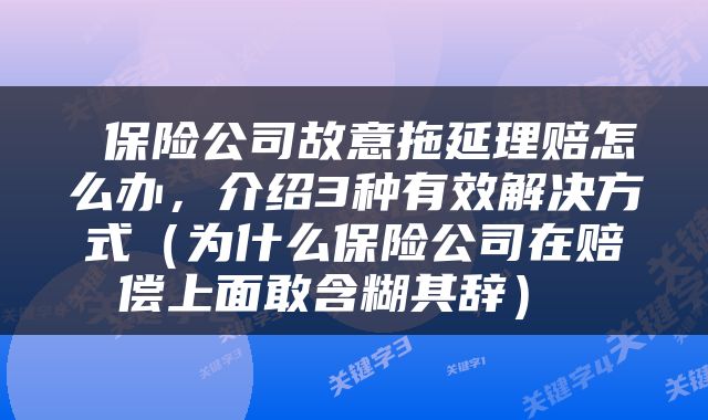  保险公司故意拖延理赔怎么办，介绍3种有效解决方式（为什么保险公司在赔偿上面敢含糊其辞） 