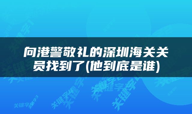 向港警敬礼的深圳海关关员找到了(他到底是谁)