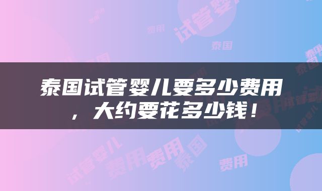 泰国试管婴儿要多少费用，大约要花多少钱！