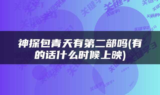神探包青天有第二部吗(有的话什么时候上映)