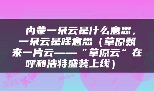  内蒙一朵云是什么意思，一朵云是啥意思（草原飘来一片云——“草原云”在呼和浩特盛装上线） 