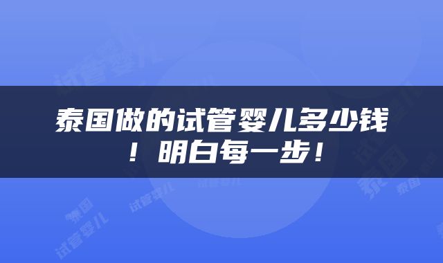 泰国做的试管婴儿多少钱！明白每一步！