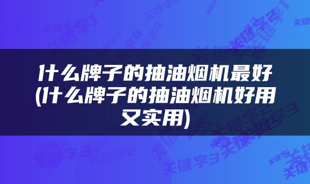 什么牌子的抽油烟机最好(什么牌子的抽油烟机好用又实用)