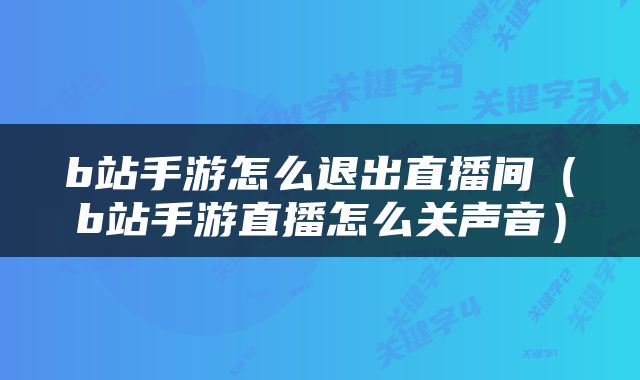 b站手游怎么退出直播间（b站手游直播怎么关声音）