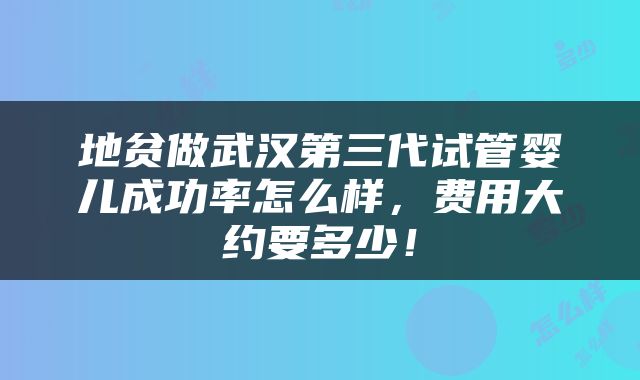 地贫做武汉第三代试管婴儿成功率怎么样，费用大约要多少！