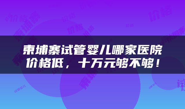 柬埔寨试管婴儿哪家医院价格低，十万元够不够！