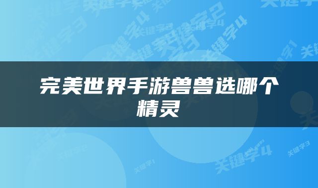 完美世界手游兽兽选哪个精灵