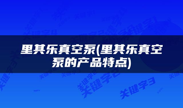 里其乐真空泵(里其乐真空泵的产品特点)