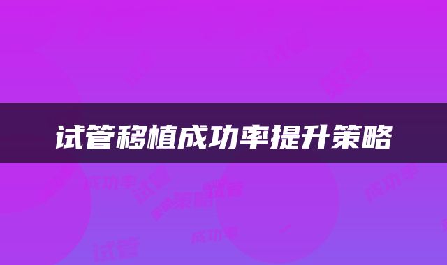 试管移植成功率提升策略
