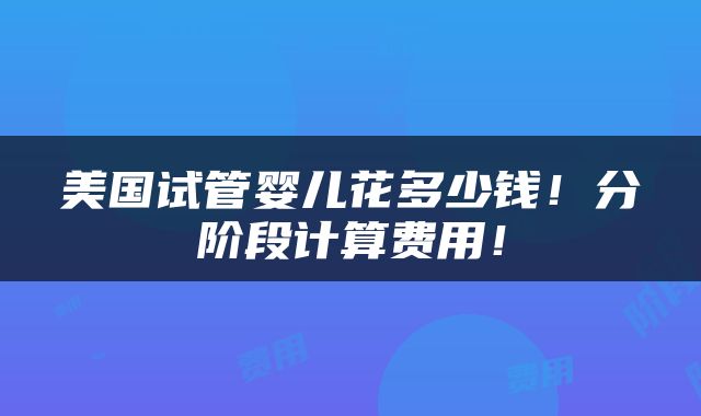 美国试管婴儿花多少钱！分阶段计算费用！