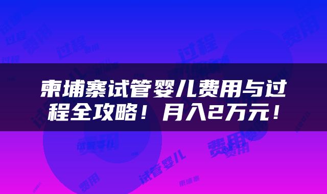 柬埔寨试管婴儿费用与过程全攻略！月入2万元！