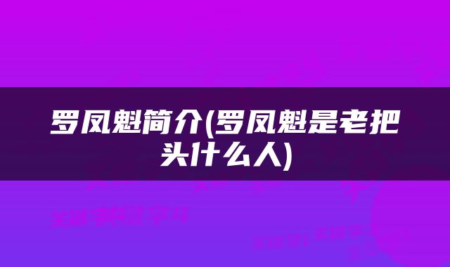 罗凤魁简介(罗凤魁是老把头什么人)