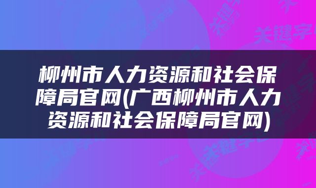 柳州市人力资源和社会保障局官网(广西柳州市人力资源和社会保障局官网)