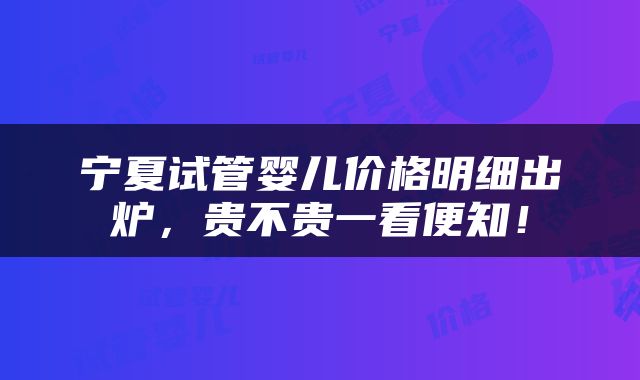 宁夏试管婴儿价格明细出炉，贵不贵一看便知！