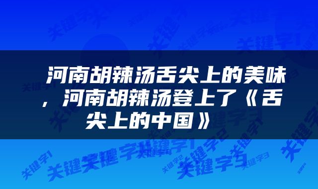  河南胡辣汤舌尖上的美味，河南胡辣汤登上了《舌尖上的中国》 