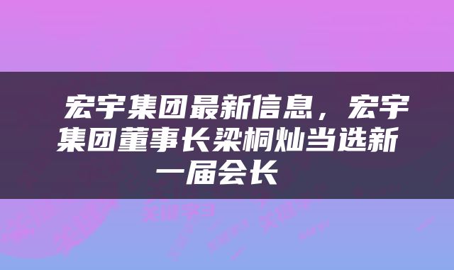  宏宇集团最新信息，宏宇集团董事长梁桐灿当选新一届会长 