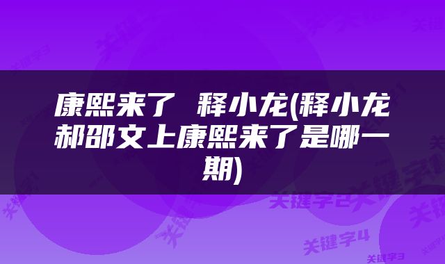 康熙来了 释小龙(释小龙郝邵文上康熙来了是哪一期)