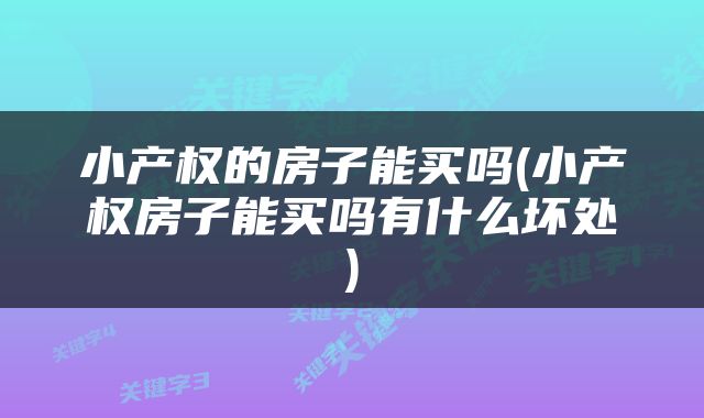 小产权的房子能买吗(小产权房子能买吗有什么坏处)