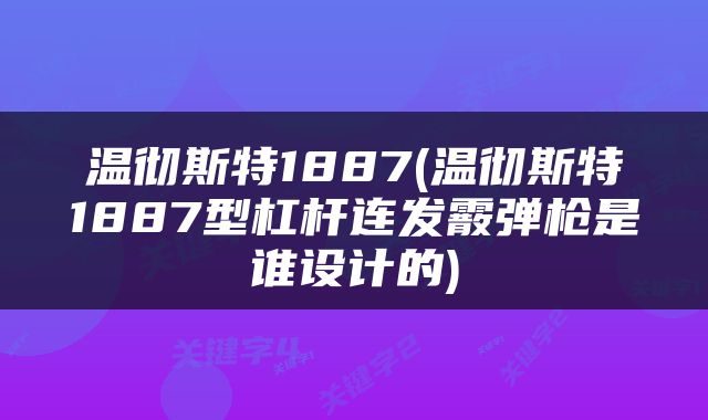 温彻斯特1887(温彻斯特1887型杠杆连发霰弹枪是谁设计的)