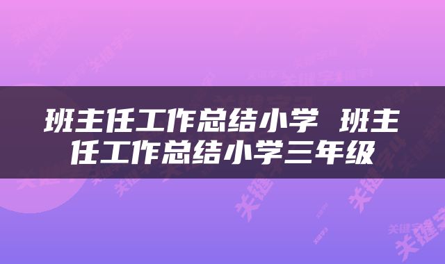 班主任工作总结小学 班主任工作总结小学三年级