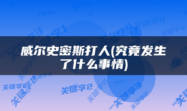 威尔史密斯打人(究竟发生了什么事情)