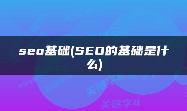 seo基础(SEO的基础是什么)