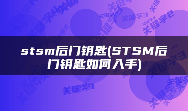 stsm后门钥匙(STSM后门钥匙如何入手)
