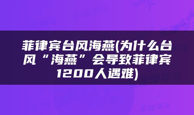 菲律宾台风海燕(为什么台风“海燕”会导致菲律宾1200人遇难)