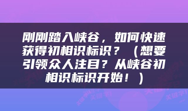 刚刚踏入峡谷，如何快速获得初相识标识？（想要引领众人注目？从峡谷初相识标识开始！）
