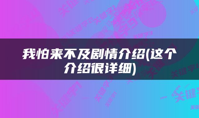 我怕来不及剧情介绍(这个介绍很详细)
