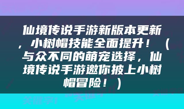 仙境传说手游新版本更新，小树帽技能全面提升！（与众不同的萌宠选择，仙境传说手游邀你披上小树帽冒险！）
