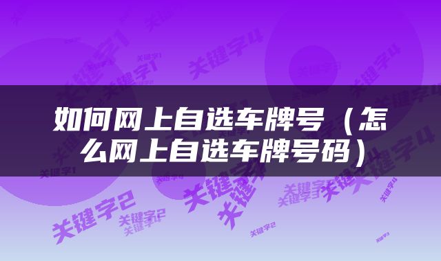 如何网上自选车牌号（怎么网上自选车牌号码）