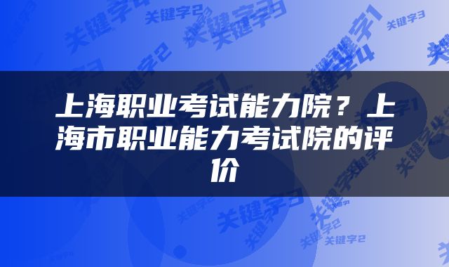 上海职业考试能力院？上海市职业能力考试院的评价