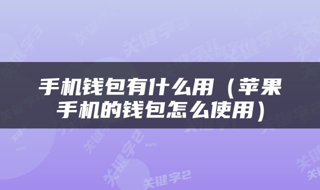 手机钱包有什么用（苹果手机的钱包怎么使用）