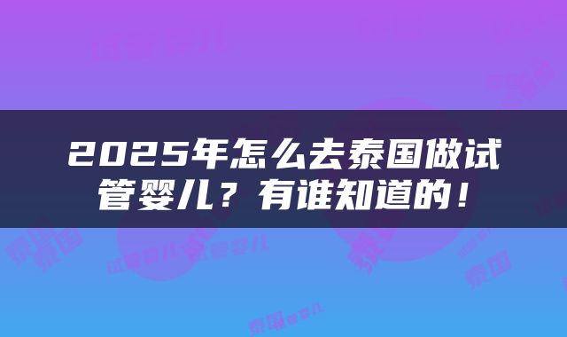 2025年怎么去泰国做试管婴儿？有谁知道的！