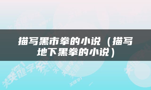描写黑市拳的小说（描写地下黑拳的小说）