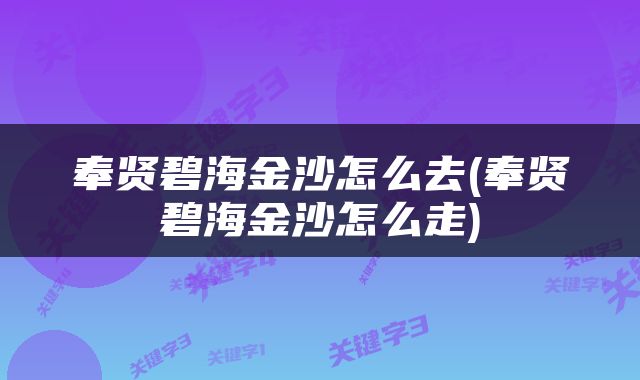 奉贤碧海金沙怎么去(奉贤碧海金沙怎么走)