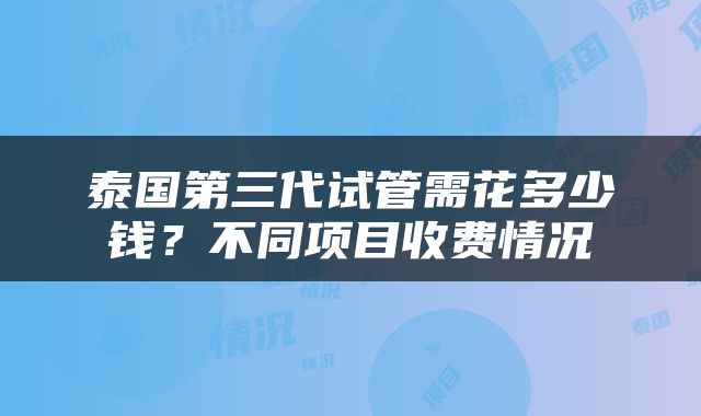 泰国第三代试管需花多少钱？不同项目收费情况