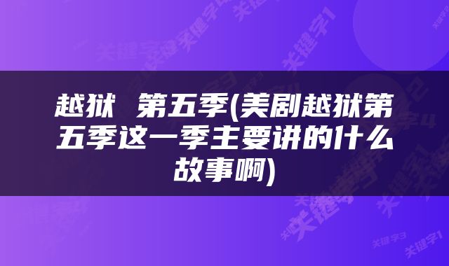 越狱 第五季(美剧越狱第五季这一季主要讲的什么故事啊)