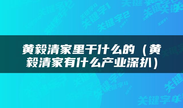 黄毅清家里干什么的（黄毅清家有什么产业深扒）