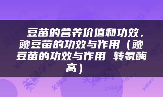  豆苗的营养价值和功效，豌豆苗的功效与作用（豌豆苗的功效与作用 转氨酶高） 