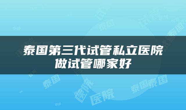 泰国第三代试管私立医院做试管哪家好