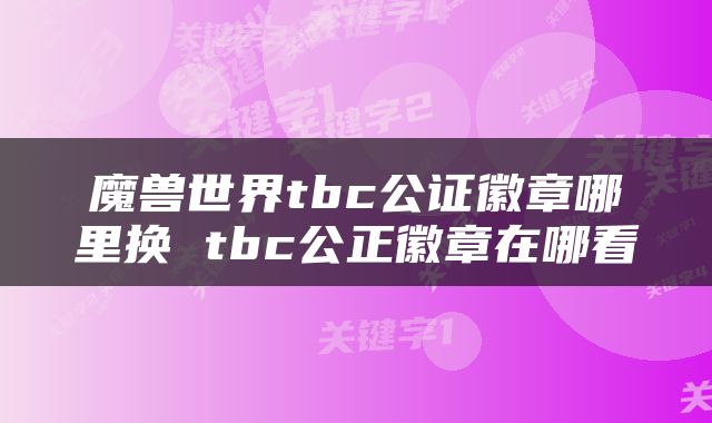 魔兽世界tbc公证徽章哪里换 tbc公正徽章在哪看