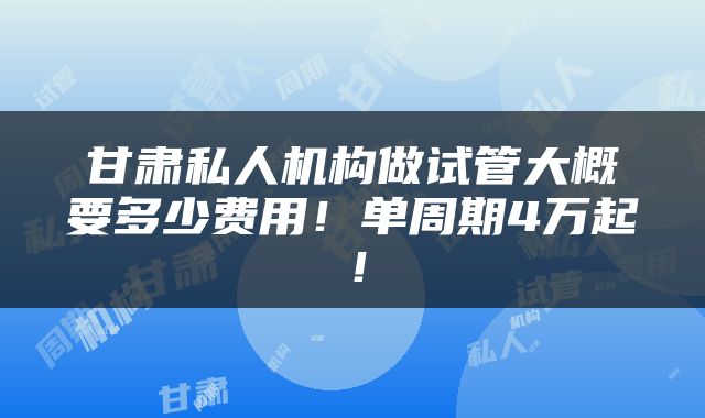 甘肃私人机构做试管大概要多少费用!单周期4万起!