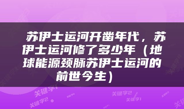  苏伊士运河开凿年代，苏伊士运河修了多少年（地球能源颈脉苏伊士运河的前世今生） 